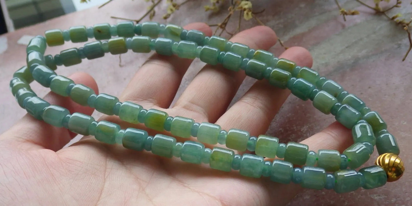 Certified Icy Yellow Green Burma 100% Natural A JADE Jadeite Bead Beads Circle Necklace 25 inches 项链 617389 TN