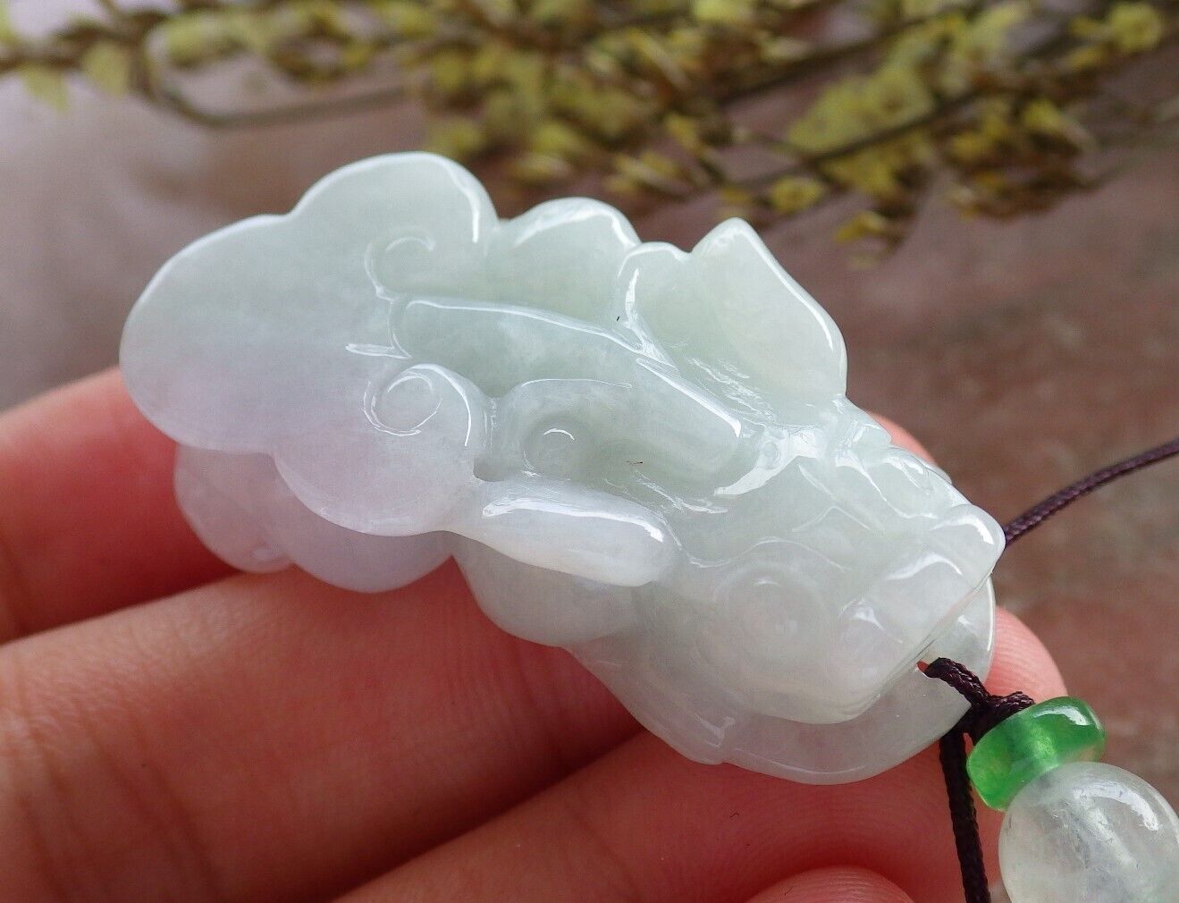 Pair Certified Green Pale Lavender Burma 100% Natural A Jade jadeite Pendant Dragon Pi Xiu Money Coin Ruyi Necklace 风水貔貅 573992 TN