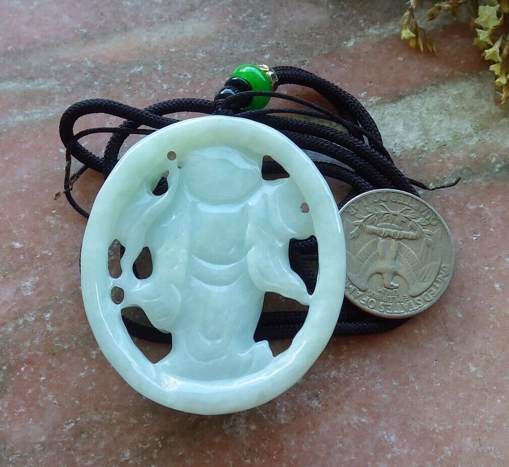 Certified Green 100% Natural A Jade jadeite pendant Happy Buddha God Ruyi Necklace 开心佛 523984 TN