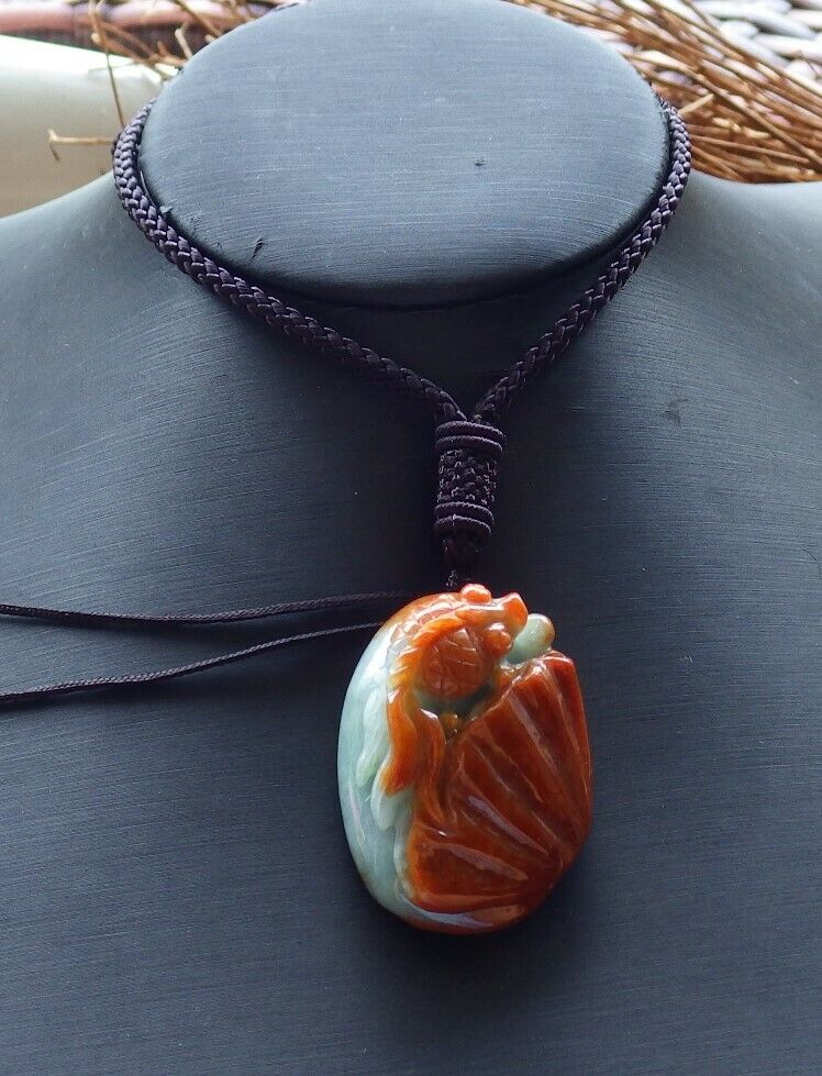 Certified Brown Red Green 100% Natural A Jade jadeite Pendant Gold Fish Sea Shell Necklace 金玉满堂 528832 TN