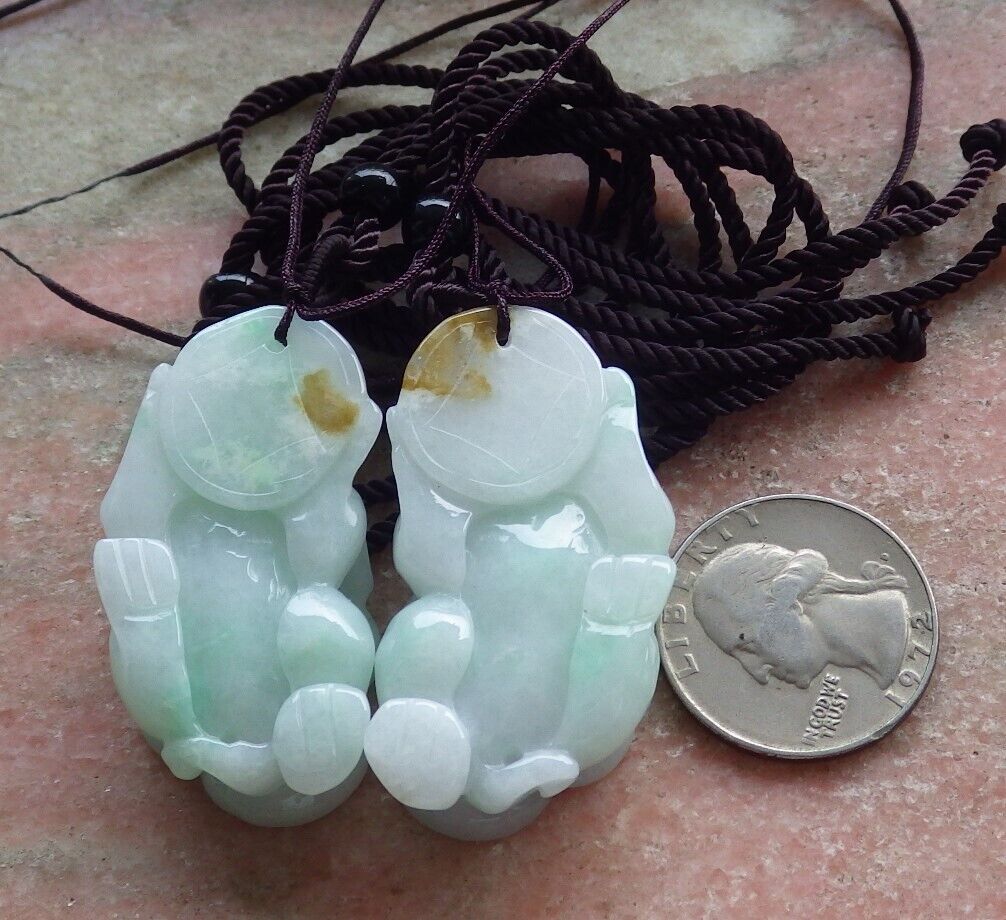 Pair Certified Green Burma 100% Natural A Jade jadeite Pendant Dragon Pi Xiu Money Coin Ruyi Necklace 风水貔貅 574573 TN