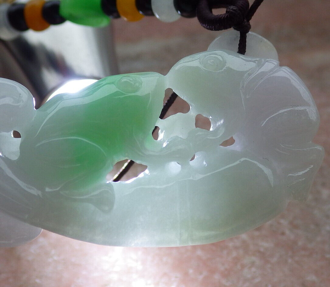 Certified Green Burma 100% Natural A Jade jadeite Pendant Frog Toad Lotus Flower Leaf Necklace 招财蟾 636959 TN