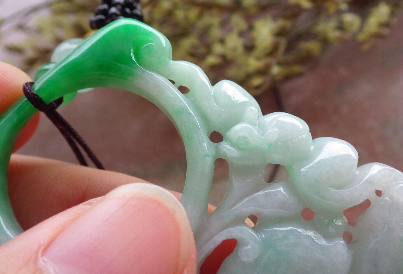 Certified Green Burma 100% Natural A Jade jadeite Pendant Deer Bat Peach Peach Necklace 梅花鹿 574040 TN