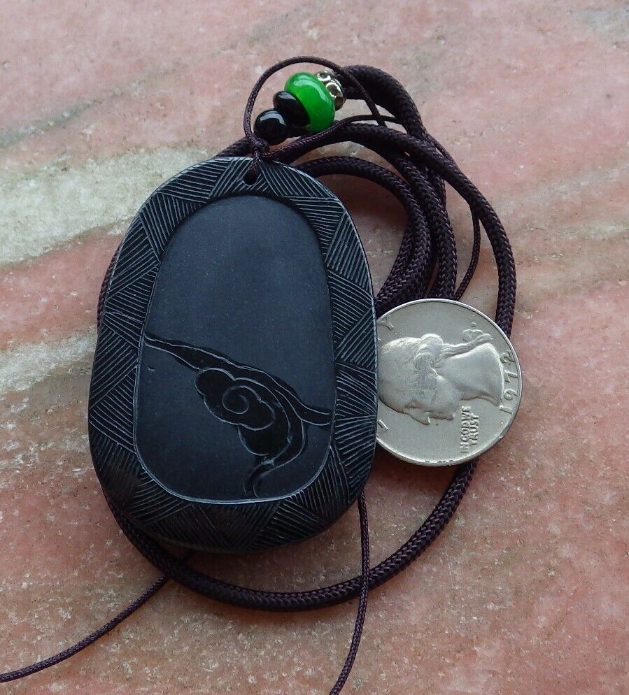Certified Green Black 100% Natural A Jade jadeite Pendant Dragon Spit Bead Necklace 墨翠 生意兴隆 525037 TN