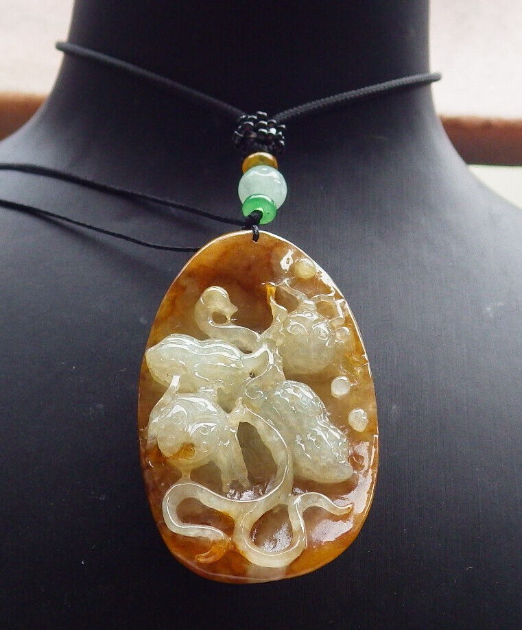Certified Red Green Burma 100% Natural A Jade jadeite Pendant Beetle Peanut Necklace 富甲天下 633388 TN