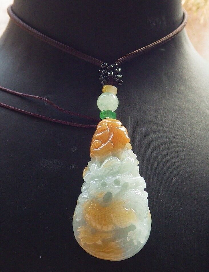 Certified Red Green Burma 100% Natural A Jade jadeite Pendant Dragon Money Coin Ruyi Necklace 生意兴隆 646505 TN