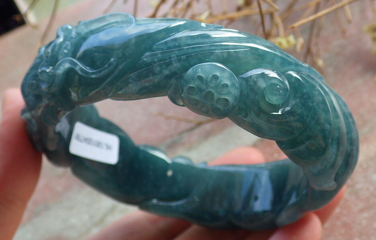 Certified Icy Blue Water Green Burma 100% Natural A JADE Jadeite Dragon Bangle Bracelet 60 mm 手镯 635086 AS