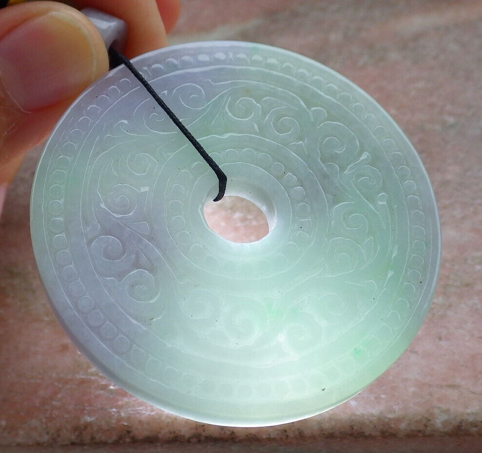 Certified Lavender Green Burma 100% Natural A Jade jadeite Pendant Ruyi Circle Necklace 平安扣 636779 TN
