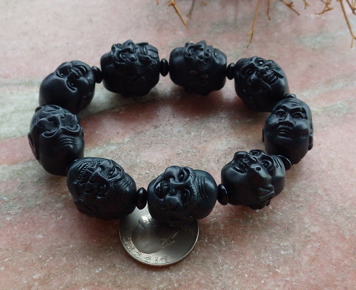 Certified Black Green 100% Natural A JADE Jadeite Bead Beads Bangle Beads Bangle Beads Bangle Da Mo Bracelet 墨翠手链 523536 TN ** It can adjust 8 inches to 9 inches