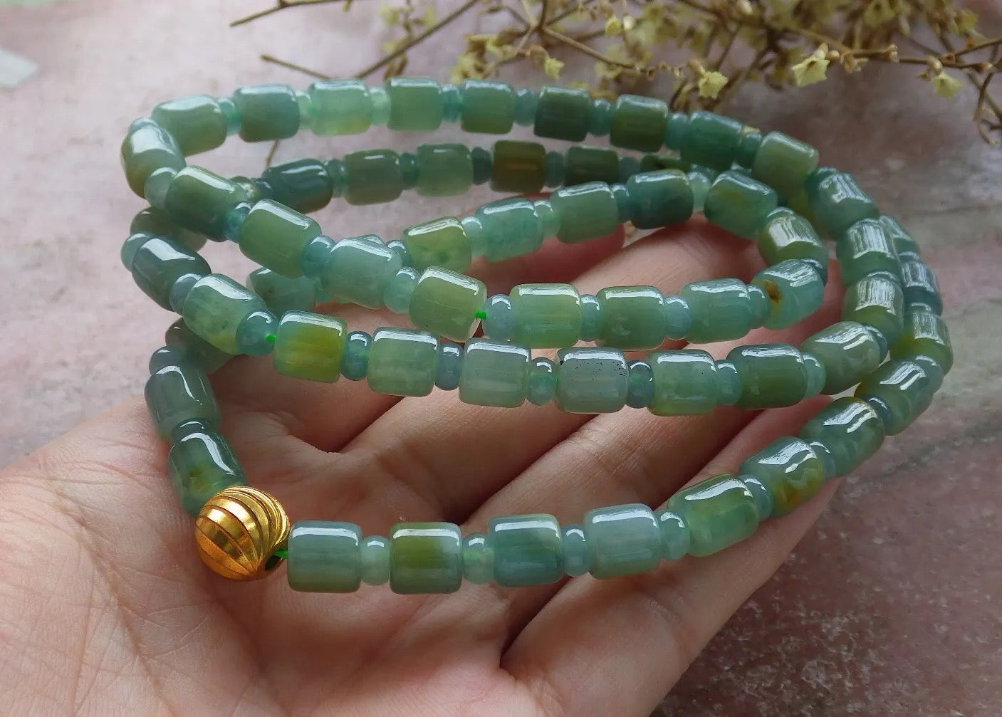 Certified Icy Yellow Green Burma 100% Natural A JADE Jadeite Bead Beads Circle Necklace 25 inches 项链 617389 TN