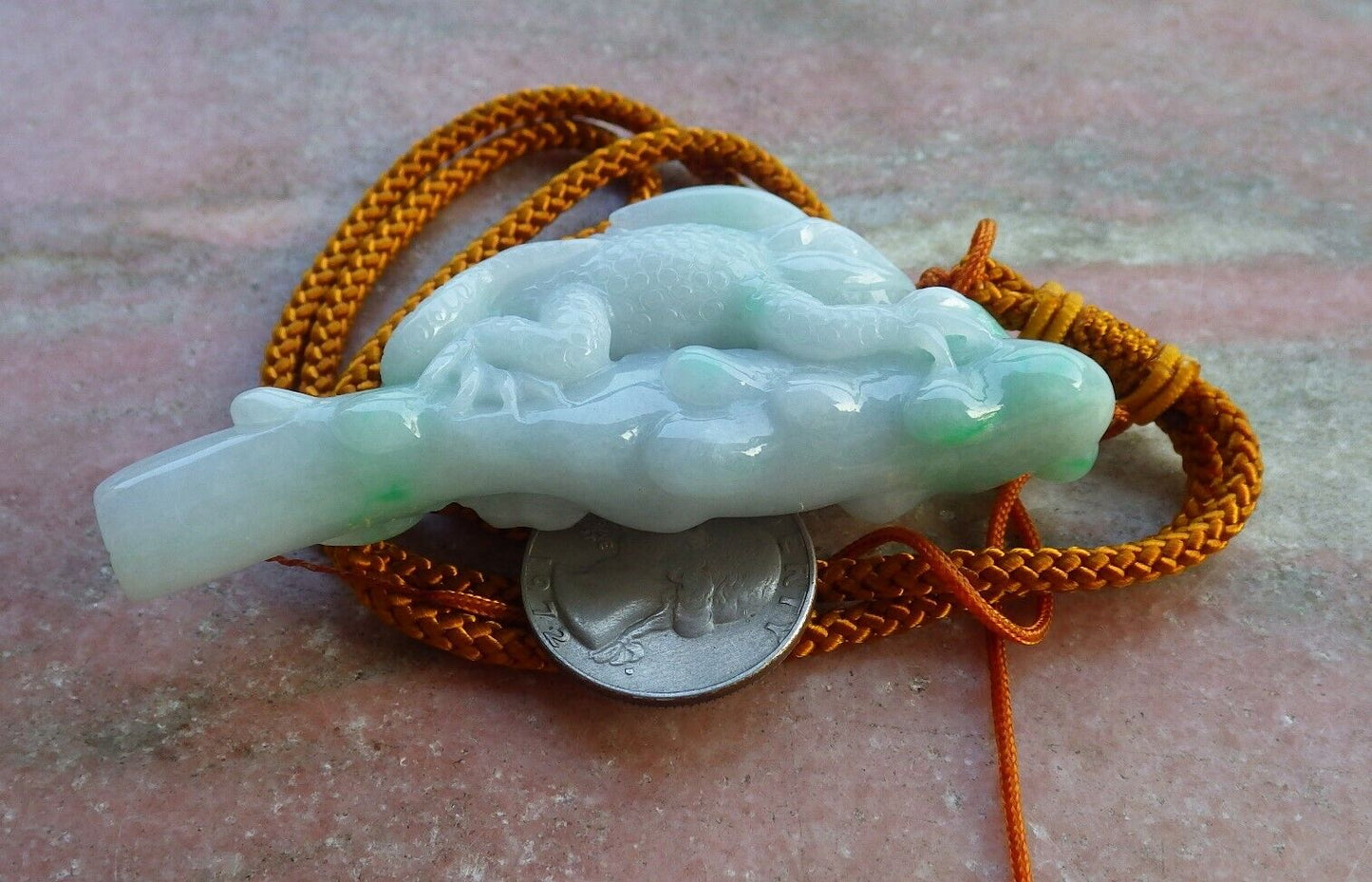 Certified Green 100% Natural A Jade jadeite Pendant Dragon Lizard Tree Leaf Necklace 龙蜥蜴 520041 TN