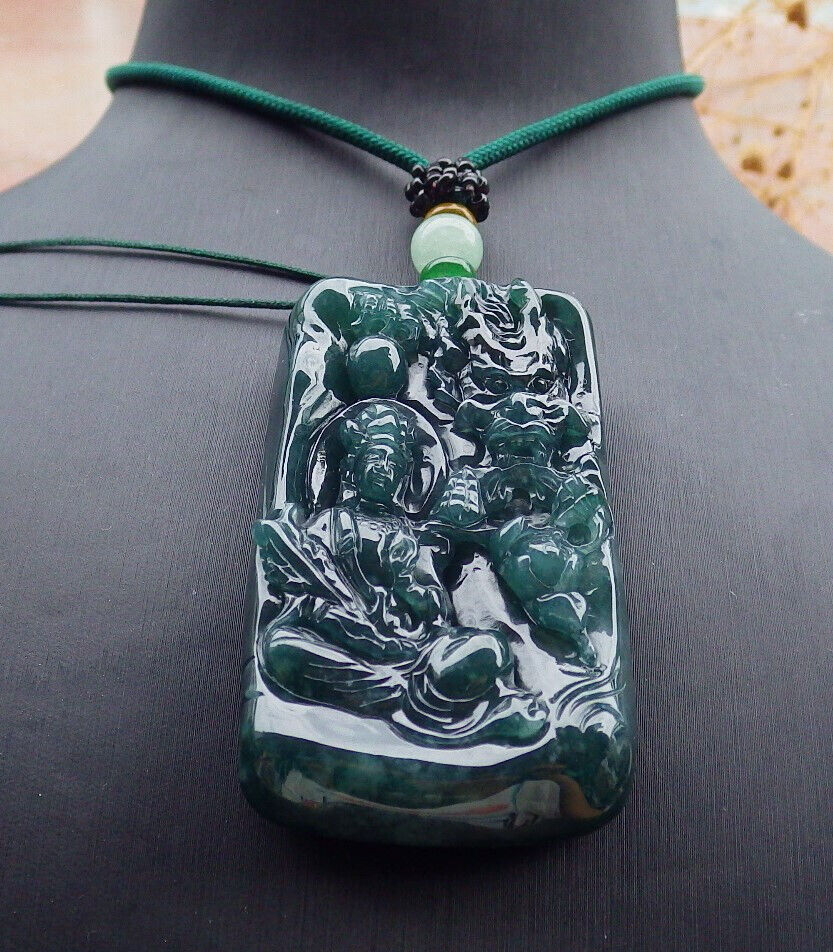 Certified Icy Green Burma 100% Natural A Jade jadeite Pendant Guanyin Kwan Yin Dragon Bead Necklace 观音 636916 TN