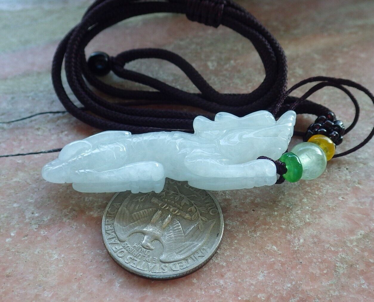Certified Icy White Burma 100% Natural A Jade jadeite Pendant Dragon Necklace 生意兴隆 574184 TN