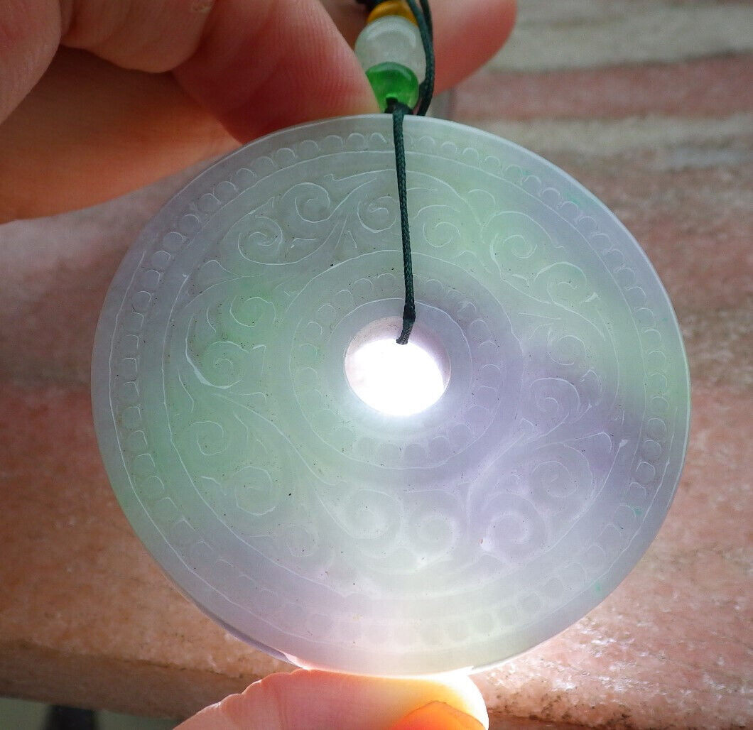 Certified Lavender Green Burma 100% Natural A Jade jadeite Pendant Ruyi Circle Necklace 平安扣 636858 TN