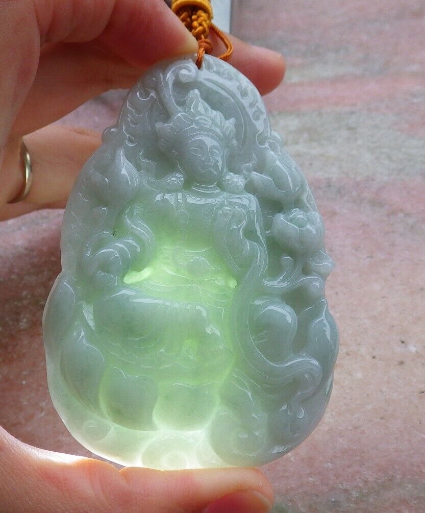 Certified Green 100% Natural A Jade jadeite pendant Guanyin Kwan Yin Lotus Flower Necklace 观音 519924 TN