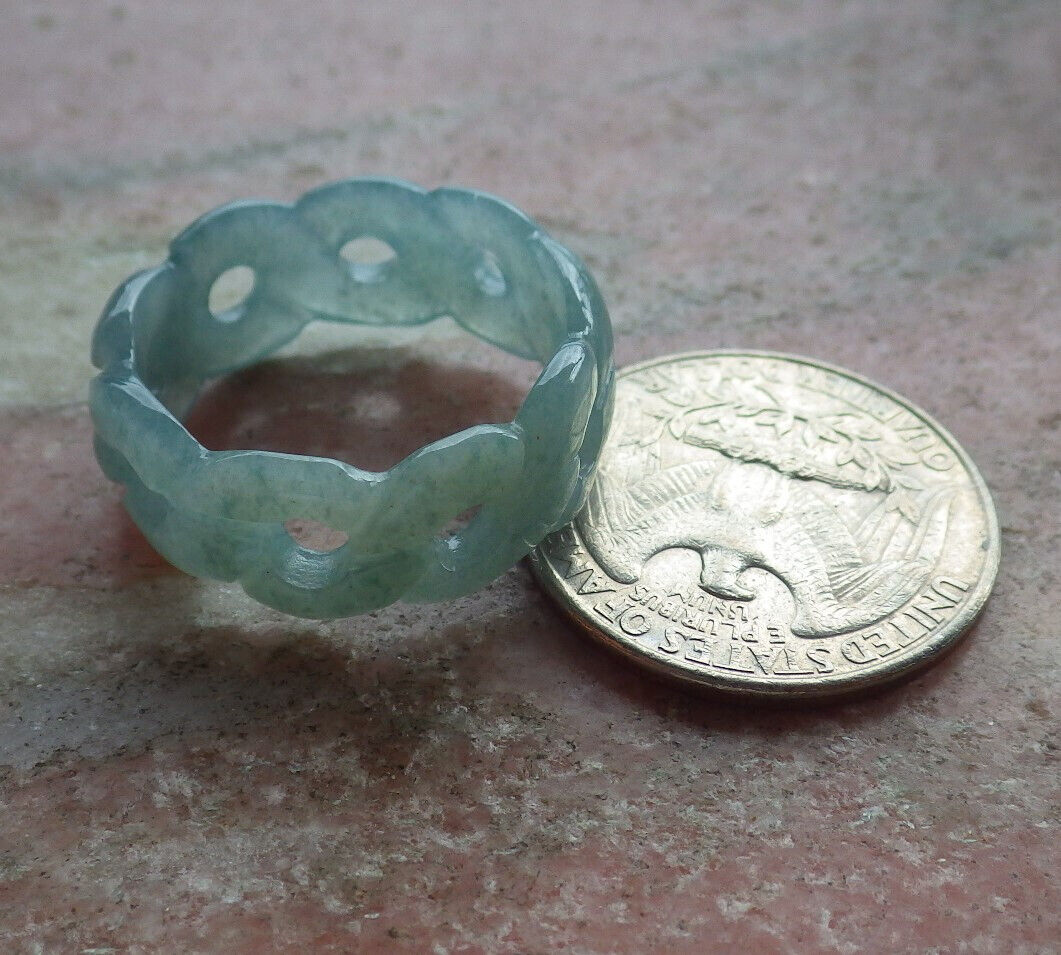 Certified Icy Green Burma 100% Natural A JADE Jadeite Knotted RING USA. 10.25 戒指 634435 TN