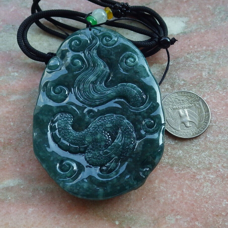 Certified Icy Green Burma 100% Natural A Jade jadeite Pendant Dragon Bead Necklace 生意兴隆 633320 TN