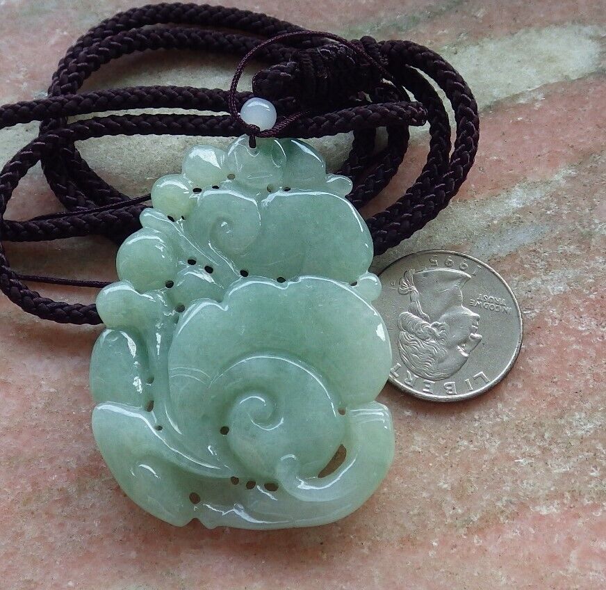 Certified Green Burma 100% Natural A Jade jadeite Pendant Frog Toad Coin Ruyi Necklace 招财蟾 574748 TN