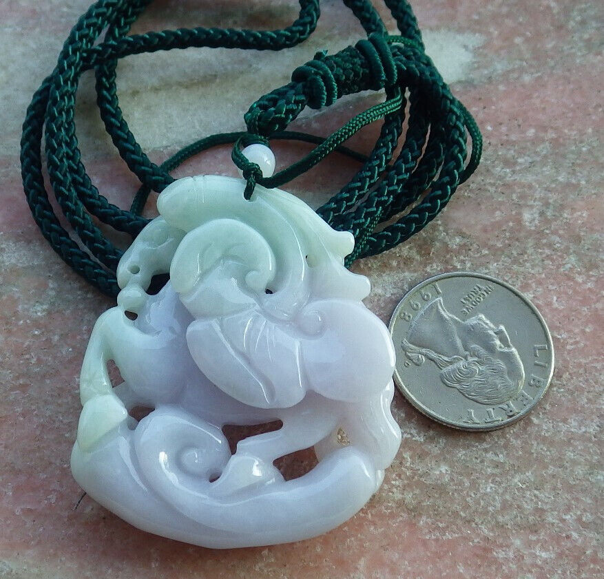 Certified Green Lavender Burma 100% Natural A Jade jadeite Pendant Horse Coin Ruyi Necklace 马到功成 634145 TN