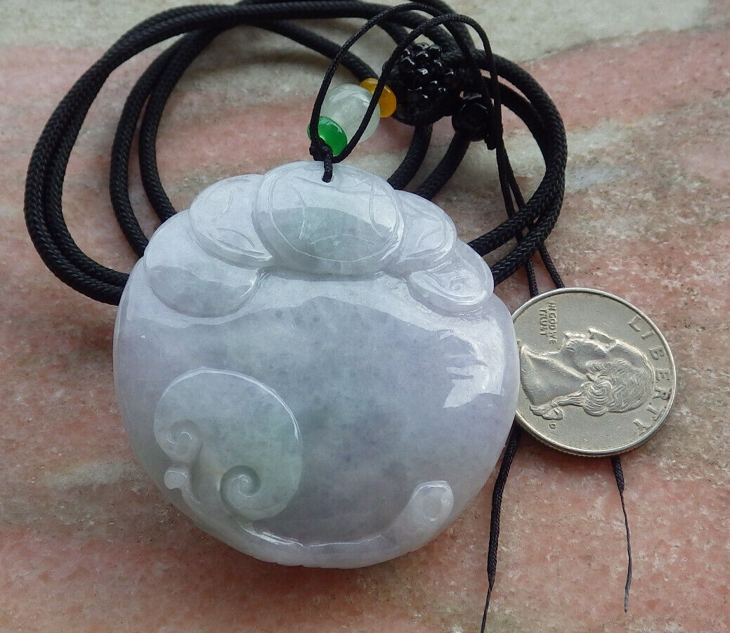 Certified Lavender Green Burma 100% Natural A Jade jadeite Pendant Owl Peach Necklace 猫头鹰 636180 TN
