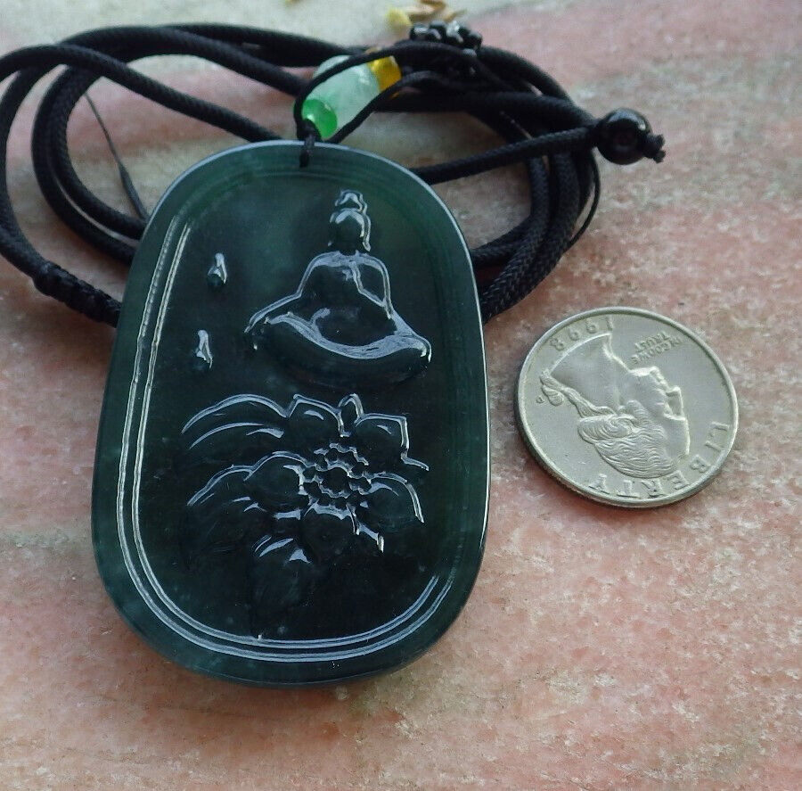 Certified Icy Blue Water Green Burma 100% Natural A Jade jadeite Pendant Guanyin Kwan Yin Dragon Flower Necklace 观音 633868 TN