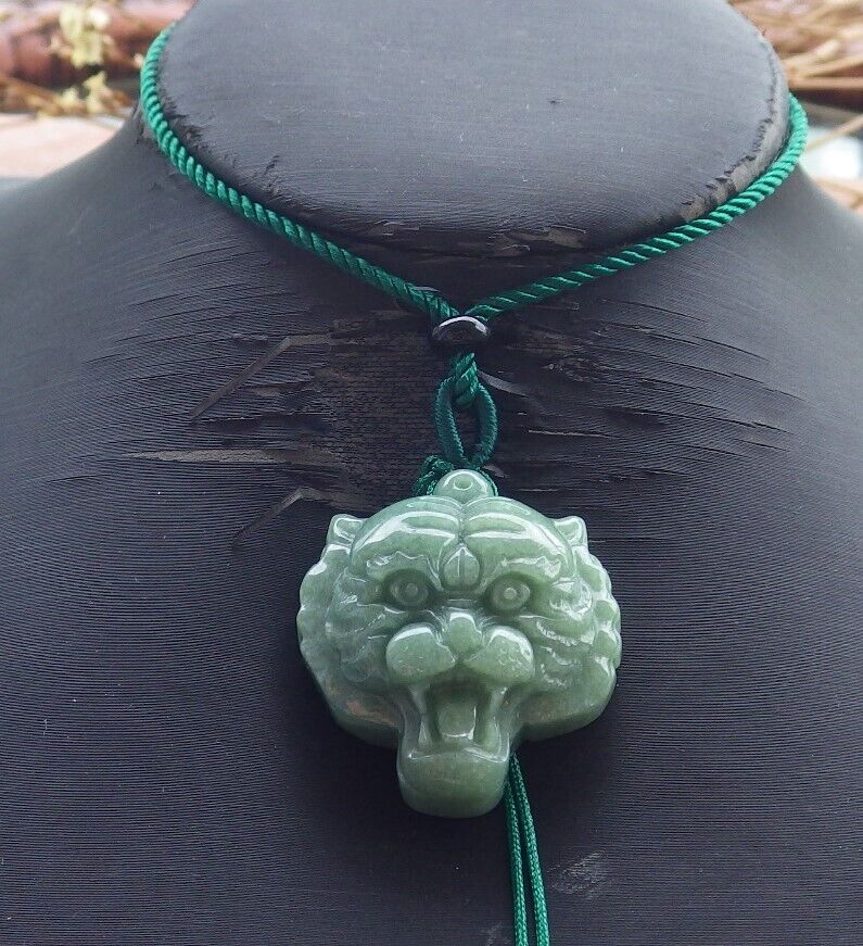 Certified Green Burma 100% Natural A Jade jadeite Pendant Tiger Head Necklace 虎虎生威 569997 TN