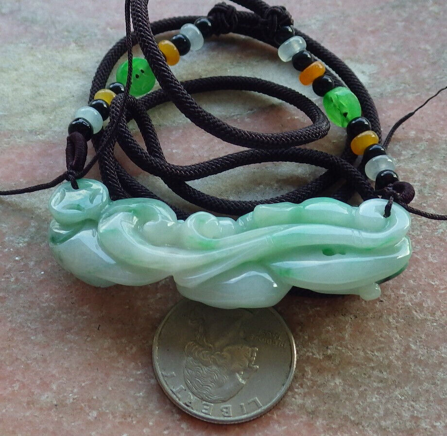 Certified Green Burma 100% Natural A Jade jadeite pendant Mandarin Duck Lotus Leaf Coin Necklace 634051 TN