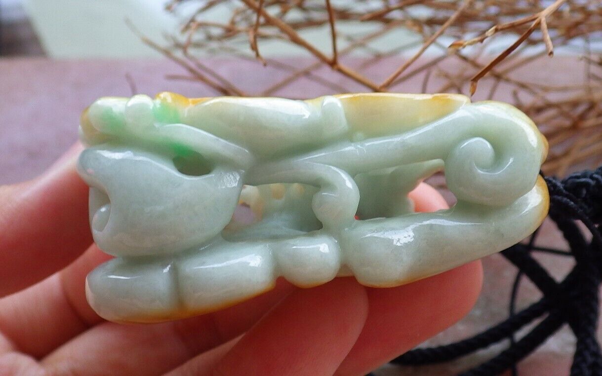 Certified Yellow Green 100% Natural A Jade jadeite Pendant Deer Flower Ruyi Necklace 梅花鹿 526346 TN