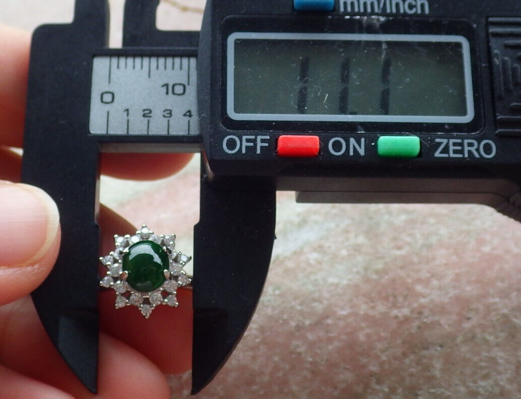 Certified Icy Green silver 0.925 Burma 100% Natural A JADE Jadeite Cabochon RING USA 7.75 戒指 635512 TN