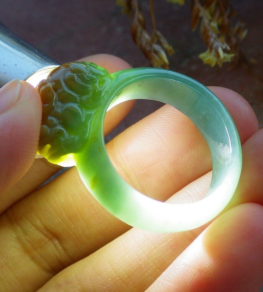 Certified Yellow Green 100% Natural A JADE Jadeite Dragon Pi Xiu RING USA. 9 戒指 529757 TN