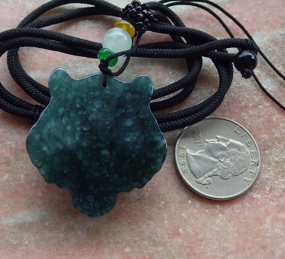 Certified Icy Green Burma 100% Natural A Jade jadeite Pendant Tiger Head Necklace 虎虎生威 636150 TN