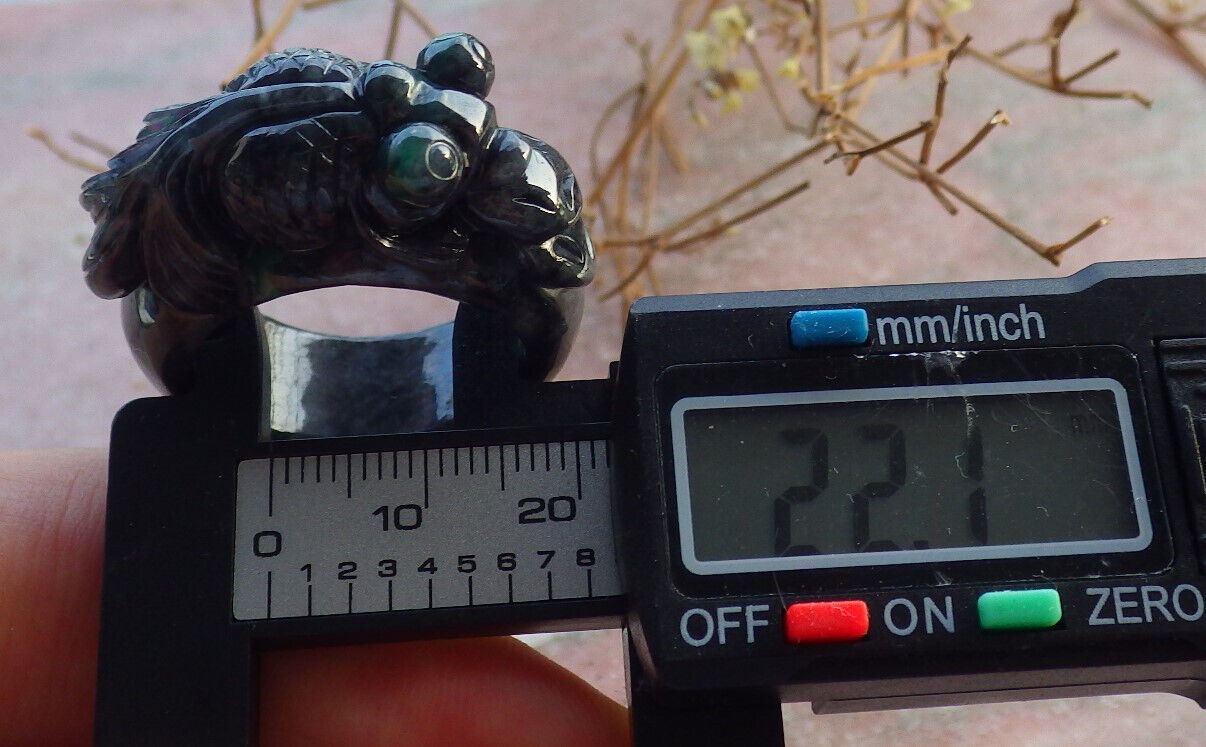 Certified Black Green Burma 100% Natural A JADE Jadeite Gold Fish RING USA. 12.5 戒指 634303 TN