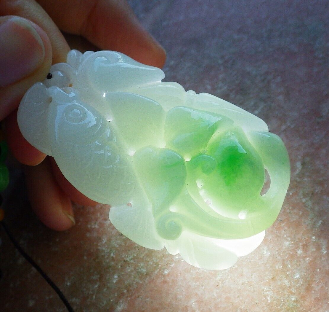Certified Green 100% Natural A Jade jadeite Pendant Fish Lotus Flower Ruyi Coin Necklace 年年有余 529799 TN