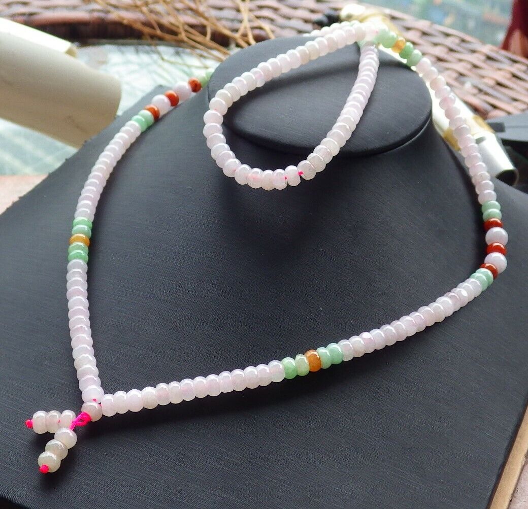 Certified Green Red Icy Pale Lavender Burma 100% Natural A JADE Jadeite Bead beads Necklace 24 inches 项链 495917 TN