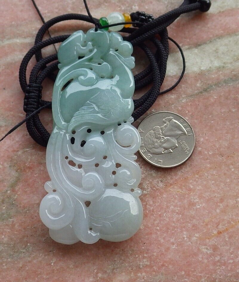 Certified Icy Green Burma 100% Natural A Jade jadeite Pendant Phoenix Frog Toad Ruyi Necklace 凤凰 575148 TN