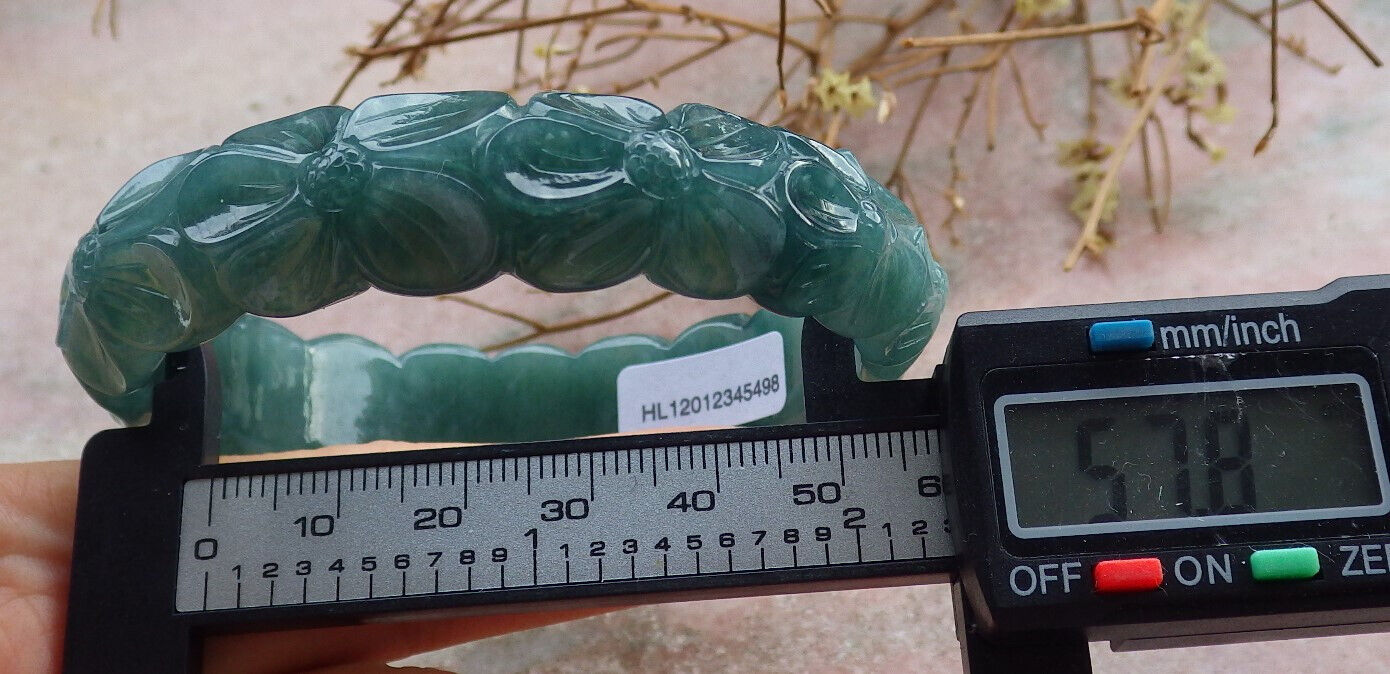Certified Icy Green Burma 100% Natural A JADE Jadeite Flower Bangle Bracelet 58 mm 635488 TN