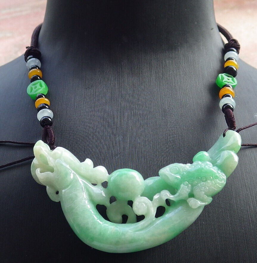 Certified Green Burma 100% Natural A Jade jadeite Pendant Dragon Frog Toad Coin Ruyi Necklace 生意兴隆 632827 TN