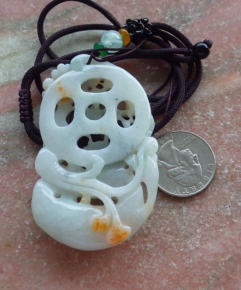 Certified Yellow Green Burma 100% Natural A Jade jadeite Pendant Deer Bat Ruyi Coin Flower Necklace 梅花鹿 573931 TN