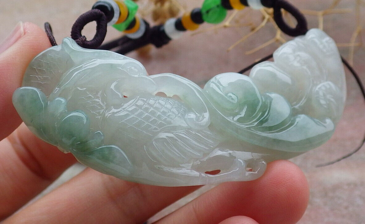 Certified Green Burma 100% Natural A Jade jadeite Pendant Phoenix Lotus Flower Coin Necklace 凤凰 636616 TN