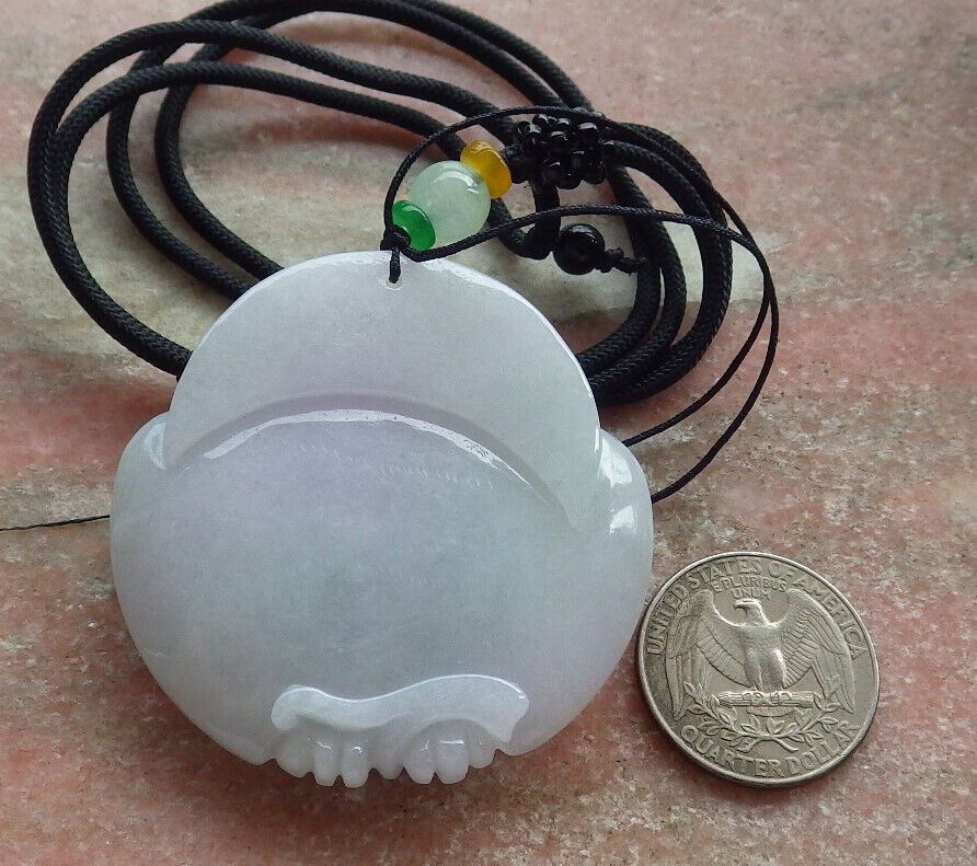Certified Green Pale Lavender Burma 100% Natural A Jade jadeite Pendant Owl Ruyi Coin Necklace 猫头鹰 633436 TN
