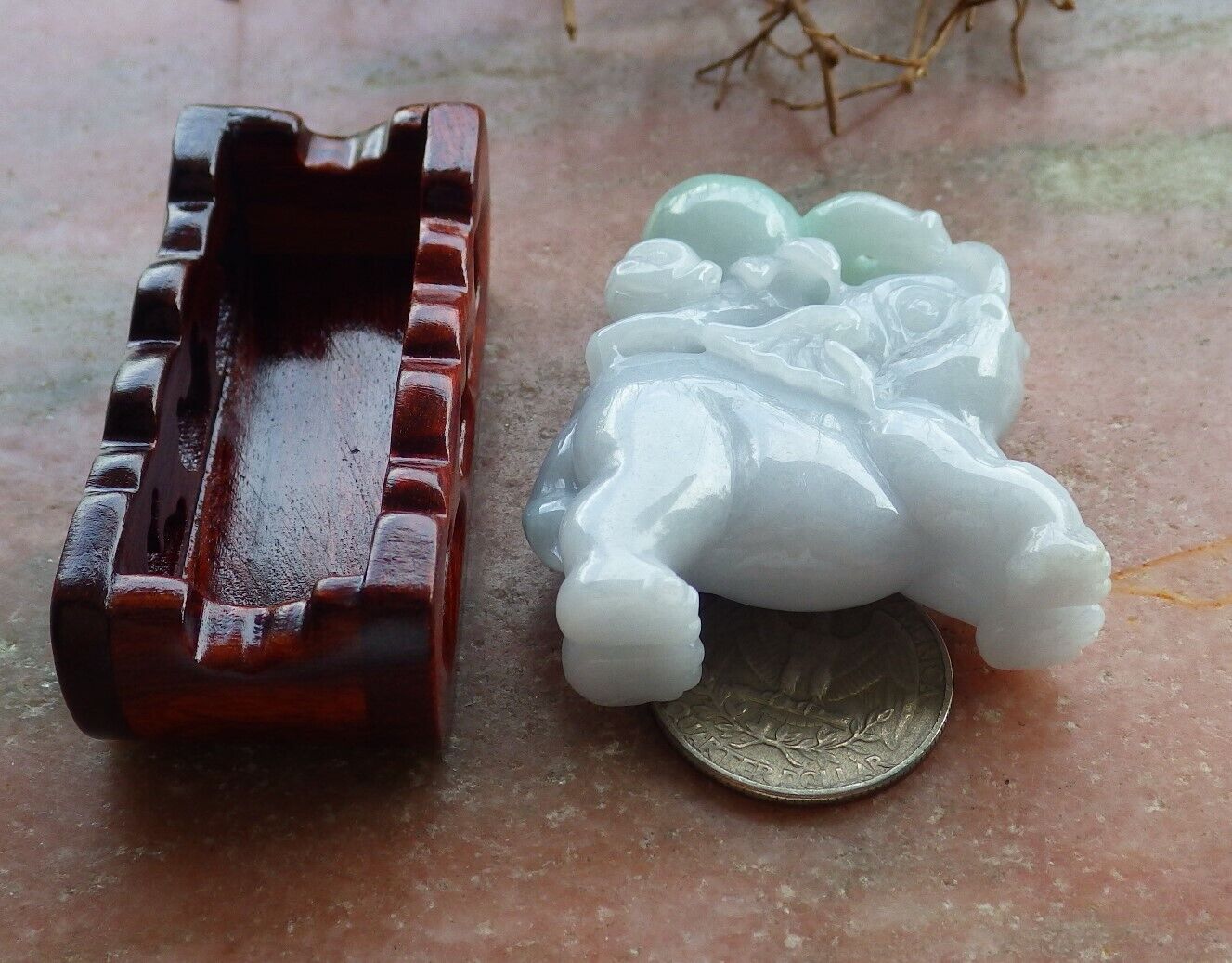 Certified Green Pale Lavender 100% Natural A Jade jadeite Display Elephant Monkey Peach 封侯拜相 528499 TN** Include woodstand **