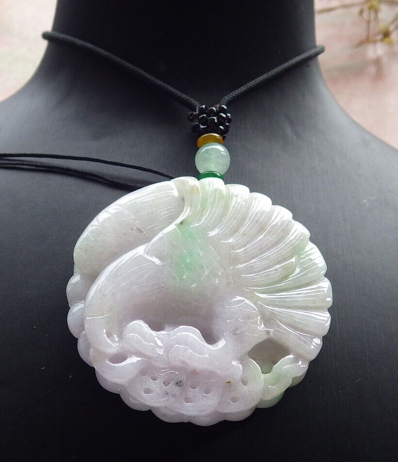 Certified Green Lavender Burma 100% Natural A Jade jadeite Pendant Eagle Snake Coin Necklace 大展宏图 633404 TN