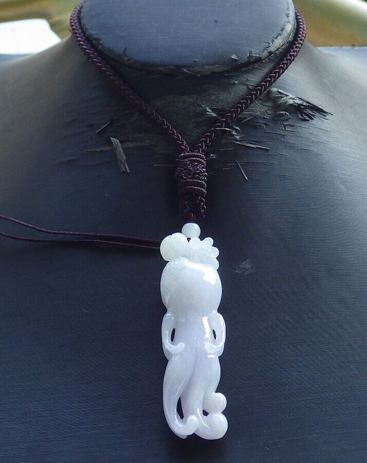Certified Lavender Burma 100% Natural A Jade jadeite Pendant Beetle Ginseng Necklace 574380 TN