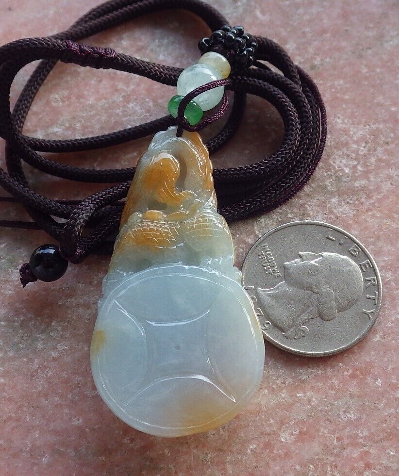 Certified Red Green Burma 100% Natural A Jade jadeite Pendant Dragon Money Coin Ruyi Necklace 生意兴隆 646505 TN