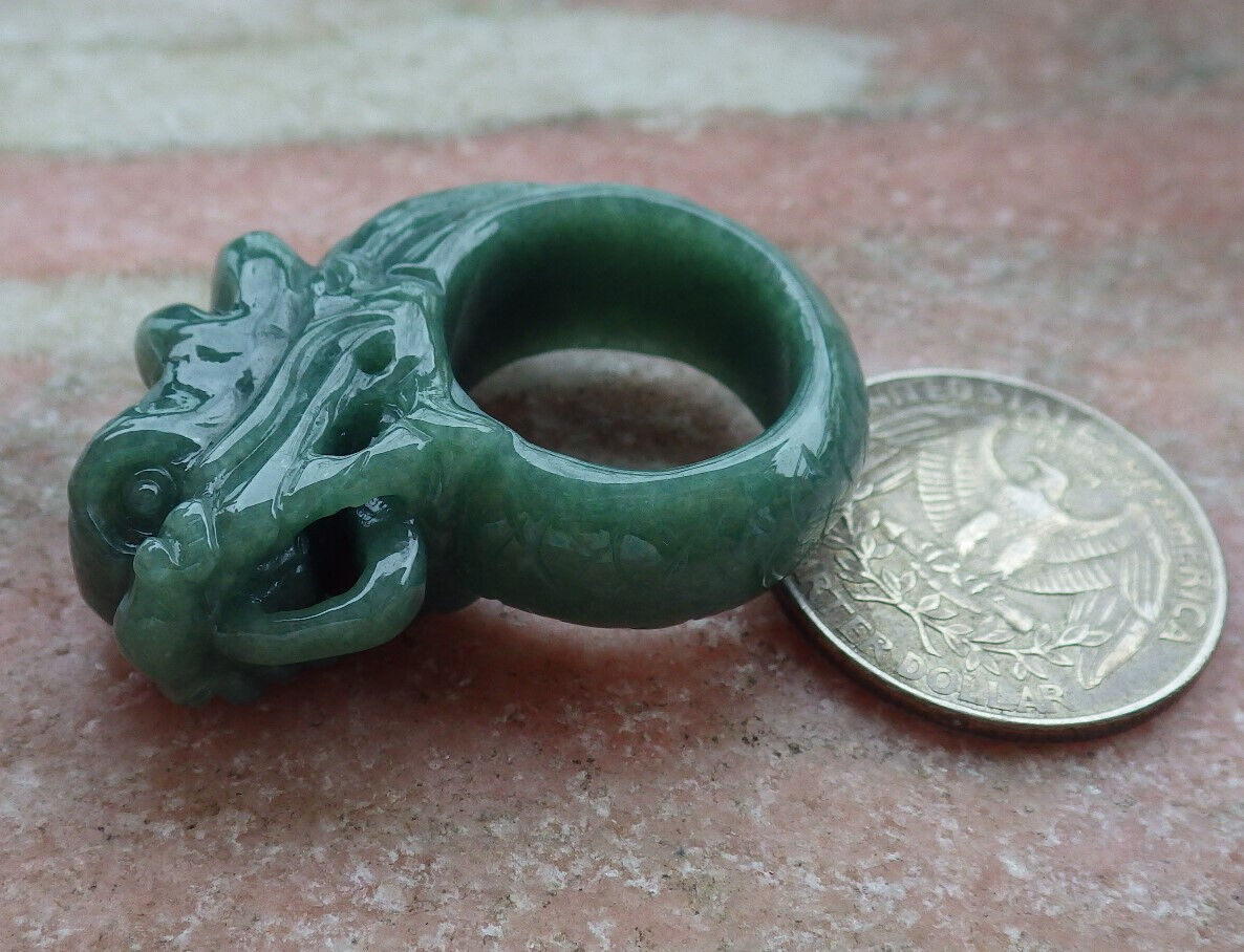 Certified Green Burma 100% Natural A JADE Jadeite Dragon RING USA. 6.5 龙戒指 636824 TN