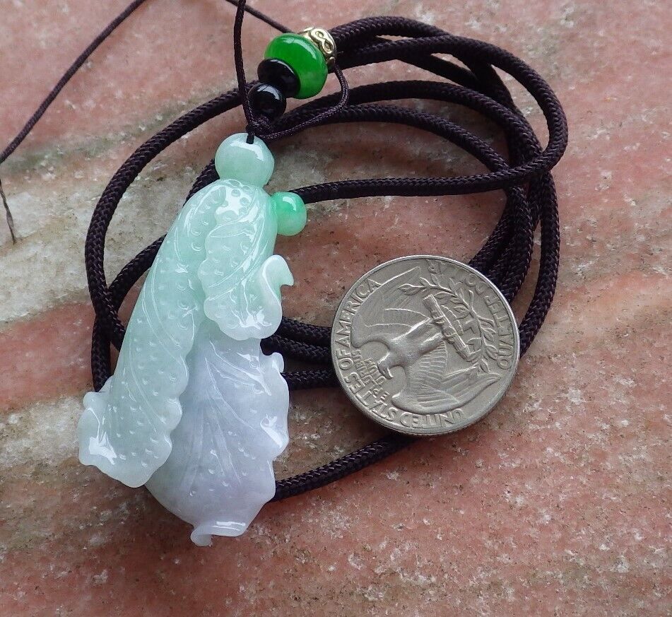 Certified Green Pale Lavender 100% Natural A Jade jadeite Pendant Cabbage Bead Necklace 发财白菜 524792 TN