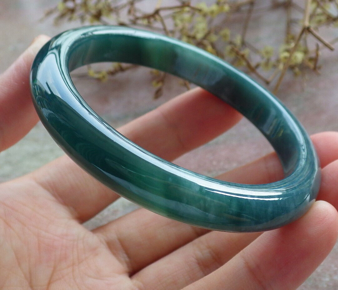 Certified Icy Blue Water Green Burma 100% Natural A JADE Jadeite Bangle Bracelet 55 mm 手镯 633526 TN