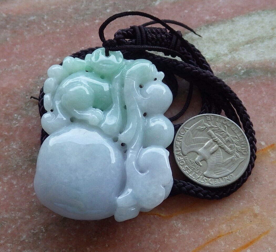 Certified Green Pale Lavender 100% Natural A Jade jadeite Pendant Dragon Pi Xiu Bat Peach Ruyi Money Coin Necklace 风水貔貅 528788 TN