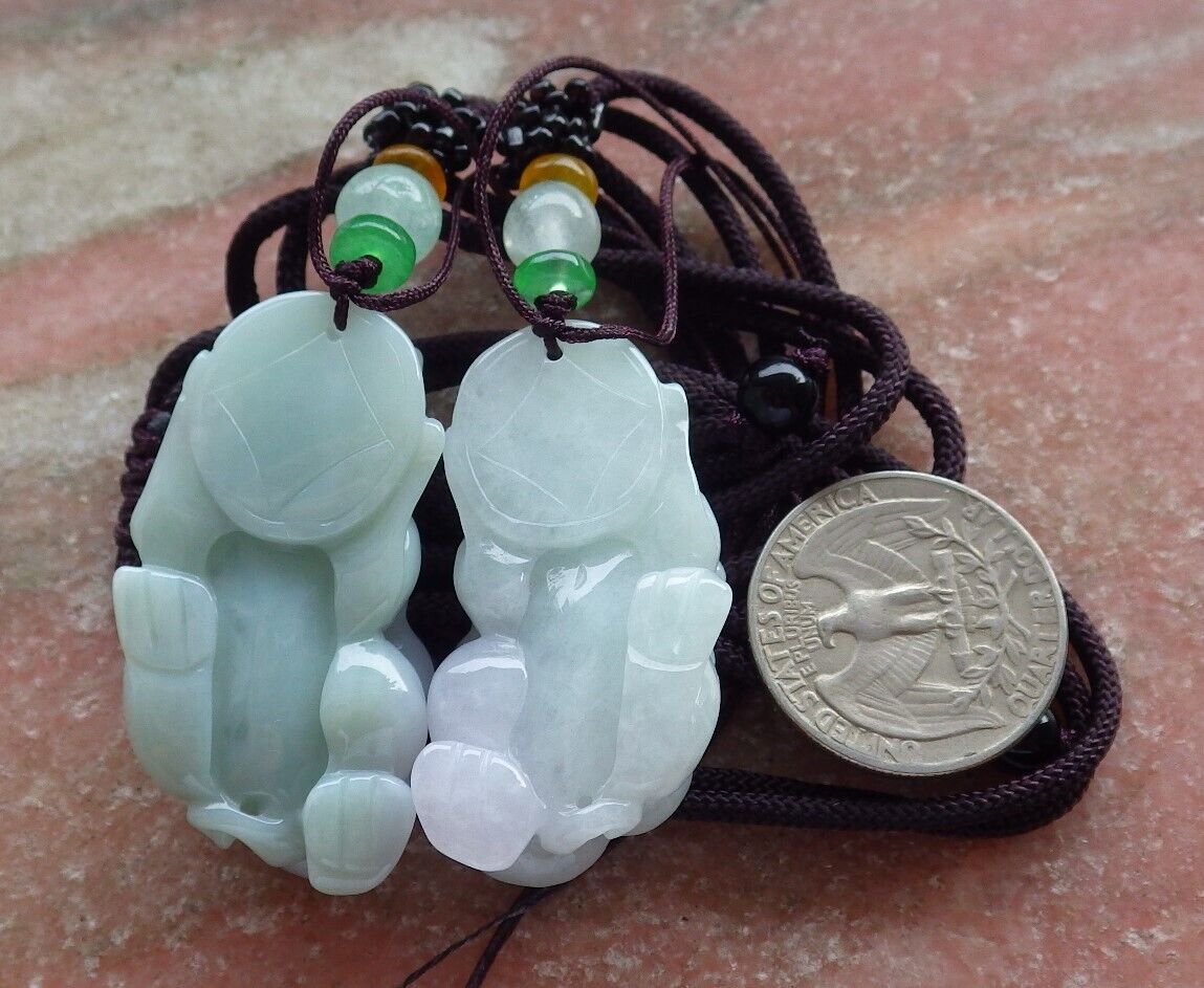 Pair Certified Green Pale Lavender Burma 100% Natural A Jade jadeite Pendant Dragon Pi Xiu Money Coin Ruyi Necklace 风水貔貅 573992 TN