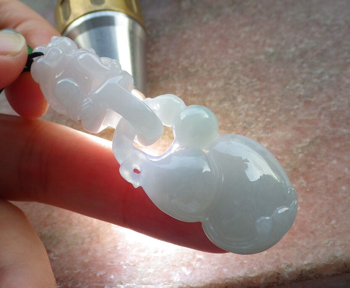 Certified Green Pale Lavender Burma 100% Natural A Jade jadeite Pendant Mouse Rat Gourd Necklace W Ring 发财鼠 633996 TN